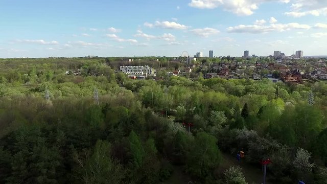 Kharkiv city center with beautiful green Gorky park, aerial video