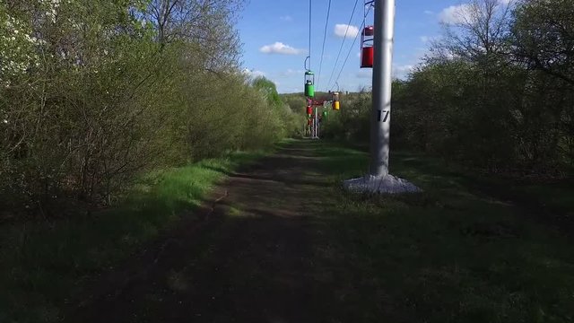 cableway in park, aerial video