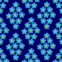 seamless pattern with forget-me-in the form of rhombus on dark blue background