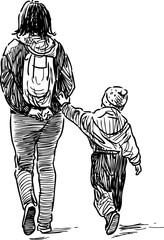young woman with a her son on a stroll