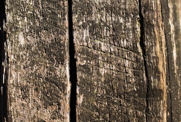 Background of rustic wooden planks, natural background, boards  of wood. Brown color. Old cracked split wood. Nice rough texture. Plenty of copy space for text or picture.