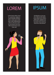 Man and woman singing into microphone vector