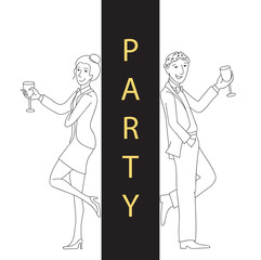 Party concept line cartoon style vector
