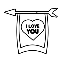 greeting i love you heart arrow ribbon outline vector illustration eps 10