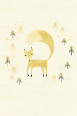 Fox in winter pine forest card