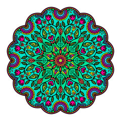 Mandala With Flowers And Insects.