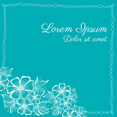 Hand drawn Outline Flowers On A Blue Background.