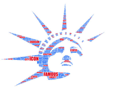 vector tagcloud with the face of the Liberty statue of New York City