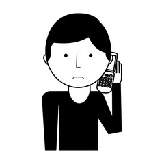 man calling with cellphone character vector illustration design