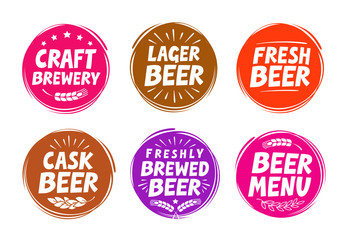 Fototapeta na wymiar Vector set colorful labels for beer, pub. Collection icons