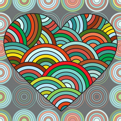 Heart made of doodle elements. Stylized floral fancy card, postcard for Valentine Day, pattern of love. Zen tangle. Ethnic element for your design