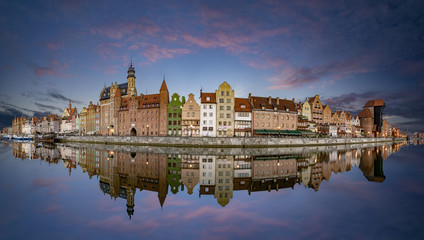 Colourful historic houses near Motlawa river in port of Gdansk