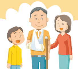 家族 - お父さんが怪我・お母さんと息子が励ます