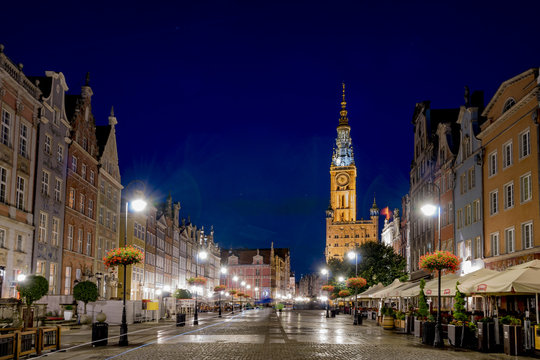 historical old town in Gdansk at night