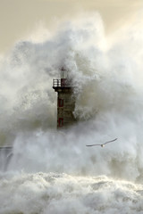 Fototapeta na wymiar Stormy wave over lighthouse