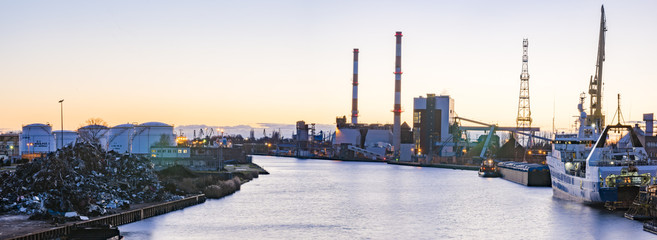 industrial areas on the waterfront of the river, power plant, the repair yard
