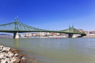 Liberty Bridge over Danube river in Budapest, Hungary