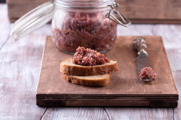 Red onion chutney in a jar