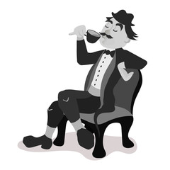 Englishman drinking tea from a little teacup and extend his pink