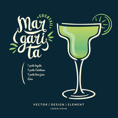 Modern hand drawn lettering label for alcohol cocktail Margarita