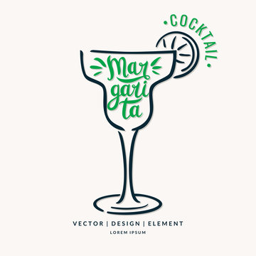 Modern hand drawn lettering label for alcohol cocktail Margarita