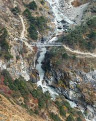 The bridge over the river near Pangboche village - Everest region, Nepal, Himalayas