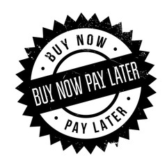 Buy now pay later stamp. Grunge design with dust scratches. Effects can be easily removed for a clean, crisp look. Color is easily changed.