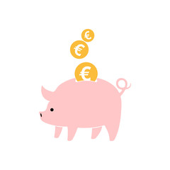 Piggy bank with falling coins. Vector illustration.