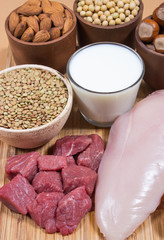 Natural products containing plant and animal proteins.