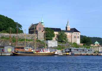 Fototapeta na wymiar Akershus Fortress, Medieval Monument on the Shore of Oslo Harbour, Norway 