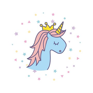 drawing cute unicorn icon vector illustration design