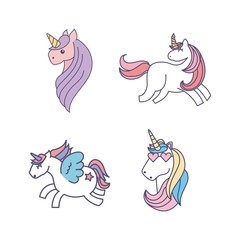 drawing cute set unicorns icon vector illustration design