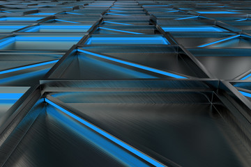 Obraz premium Wall of brushed metal tiles with diagonal glowing elements