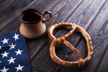 Fresh pretzel on the boards.