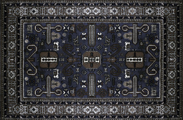 Persian Carpet Texture, abstract ornament. arabic pattern, Middle Eastern Traditional Carpet Fabric Texture. Turquoise milky blue grey brown yellow colored surface