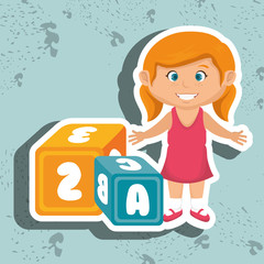 cartoon girl cube blue and yellow alphabet vector illustration eps 10