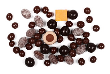 various chocolate candy isolated on white background