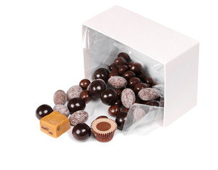 Box with chocolates isolated on white background