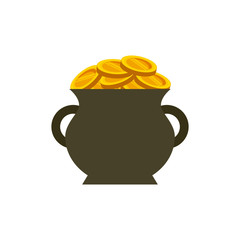 pot with gold coins icon over white background. colorful design. Saint Patrick's Day concept. vector illustration