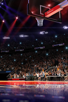Basketball court with people fan. Sport arena.Photoreal 3d rende