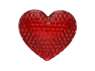 3D illustration red glass heart on a white background
