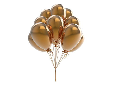 3D illustration copper gold balls balloons on a white background