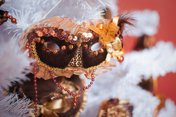 Christmas light interior with mask and toys
