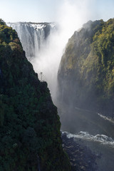 The Victoria falls is the largest curtain of water in the world  (1708 meters wide). The falls and the surrounding area is the National Parks and World Heritage Site - Zambia, Zimbabwe