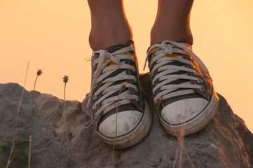 Women Sports Shoes and sunset