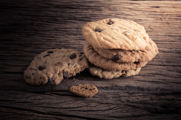 Chocolate cookies on wooden table