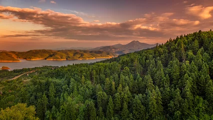 Sunset on the lakei Plastiras
