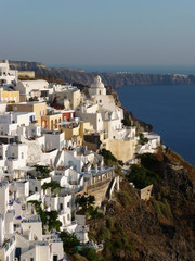 View of the white Thira, Santorini main town, at sunset, Greece