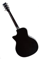 Black guitar turned back side isolated on white background.