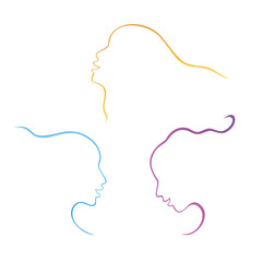 Set of beautiful woman silhouettes. Profile of one line.